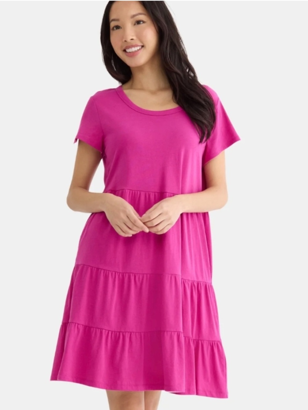 entro Fuchsia Tiered Short Sleeve Dress